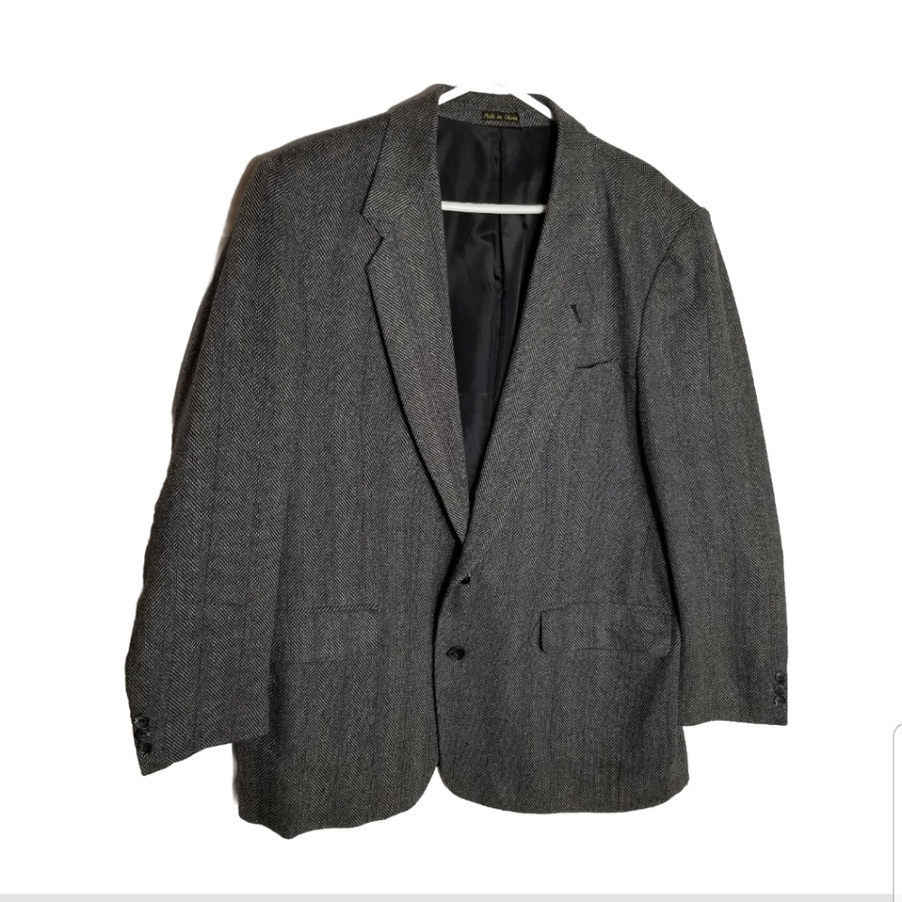 Jordache Blazer Men's 46R Linen Wool Blend Tweed Jacket Gray Two Button